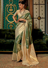 Load image into Gallery viewer, Green &amp; Golden Zari Woven Silk Saree with Tassels on Pallu