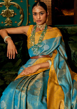 Load image into Gallery viewer, Yellow &amp; Blue Zari Woven Silk Saree with Tassels on Pallu