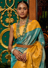 Load image into Gallery viewer, Yellow &amp; Blue Zari Woven Silk Saree with Tassels on Pallu