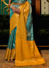 Load image into Gallery viewer, Yellow &amp; Blue Zari Woven Silk Saree with Tassels on Pallu