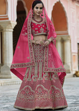 Cargar imagen en el visor de la galería, Cerise Pink Velvet Lehenga Choli Having Heavy Embroidery &amp; Hand work: Bridal Edition