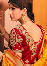 Load image into Gallery viewer, Saffron Yellow Woven Banarasi Silk Saree with Embroidered Blouse