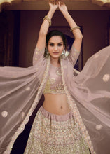 Laden Sie das Bild in den Galerie-Viewer, Lilac Purple Soft Net Lehenga Choli with Sequins, Thread, Zari &amp; Dori work