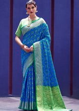 Cargar imagen en el visor de la galería, Cerulean Blue Woven Patola Silk Saree