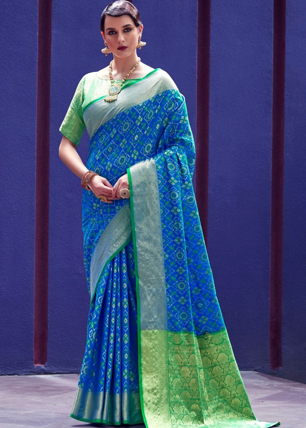 Cerulean Blue Woven Patola Silk Saree