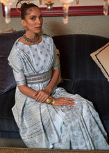 Load image into Gallery viewer, Silver Grey Kashmiri Woven Cotton Silk Saree