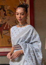Load image into Gallery viewer, Silver Grey Kashmiri Woven Cotton Silk Saree