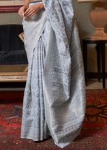 Load image into Gallery viewer, Silver Grey Kashmiri Woven Cotton Silk Saree