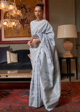 Load image into Gallery viewer, Silver Grey Kashmiri Woven Cotton Silk Saree