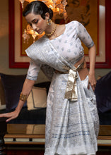 Load image into Gallery viewer, Snow White Kashmiri Woven Cotton Silk Saree