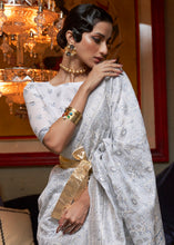 Load image into Gallery viewer, Snow White Kashmiri Woven Cotton Silk Saree