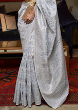 Load image into Gallery viewer, Snow White Kashmiri Woven Cotton Silk Saree