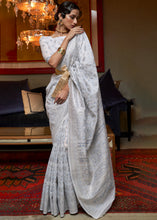 Load image into Gallery viewer, Snow White Kashmiri Woven Cotton Silk Saree