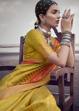 Load image into Gallery viewer, Munsell Yellow Printed Designer Silk Saree with Weaving Border