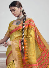 Load image into Gallery viewer, Munsell Yellow Printed Designer Silk Saree with Weaving Border