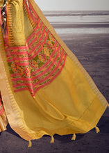 Load image into Gallery viewer, Munsell Yellow Printed Designer Silk Saree with Weaving Border