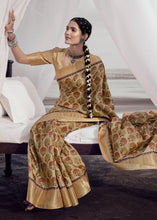 Load image into Gallery viewer, Tan Brown Printed Designer Silk Saree with Weaving Border
