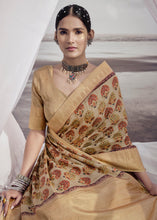 Load image into Gallery viewer, Tan Brown Printed Designer Silk Saree with Weaving Border