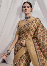 Load image into Gallery viewer, Tan Brown Printed Designer Silk Saree with Weaving Border