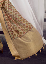 Load image into Gallery viewer, Tan Brown Printed Designer Silk Saree with Weaving Border