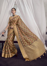 Load image into Gallery viewer, Tan Brown Printed Designer Silk Saree with Weaving Border