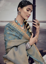 Load image into Gallery viewer, Light Slate Grey Printed Designer Silk Saree with Weaving Border