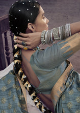 Load image into Gallery viewer, Light Slate Grey Printed Designer Silk Saree with Weaving Border