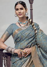 Load image into Gallery viewer, Light Slate Grey Printed Designer Silk Saree with Weaving Border