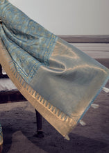 Load image into Gallery viewer, Light Slate Grey Printed Designer Silk Saree with Weaving Border