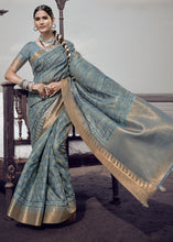 Load image into Gallery viewer, Light Slate Grey Printed Designer Silk Saree with Weaving Border