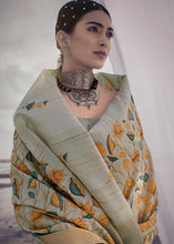 Load image into Gallery viewer, Squirrel Grey Printed Designer Silk Saree with Weaving Border