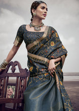 Load image into Gallery viewer, Anchor Grey Printed Designer Silk Saree with Weaving Border