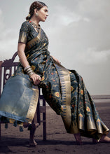 Load image into Gallery viewer, Anchor Grey Printed Designer Silk Saree with Weaving Border