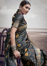 Load image into Gallery viewer, Anchor Grey Printed Designer Silk Saree with Weaving Border