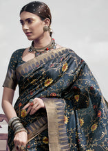 Load image into Gallery viewer, Anchor Grey Printed Designer Silk Saree with Weaving Border
