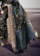 Load image into Gallery viewer, Anchor Grey Printed Designer Silk Saree with Weaving Border