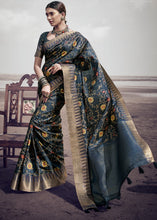 Load image into Gallery viewer, Anchor Grey Printed Designer Silk Saree with Weaving Border