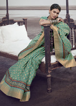 Load image into Gallery viewer, Jade Green Printed Designer Silk Saree with Weaving Border