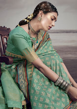 Load image into Gallery viewer, Jade Green Printed Designer Silk Saree with Weaving Border