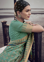 Load image into Gallery viewer, Jade Green Printed Designer Silk Saree with Weaving Border