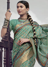 Load image into Gallery viewer, Jade Green Printed Designer Silk Saree with Weaving Border