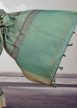 Load image into Gallery viewer, Jade Green Printed Designer Silk Saree with Weaving Border
