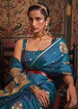 Load image into Gallery viewer, Cobalt Blue Copper Zari Woven Satin Silk Saree