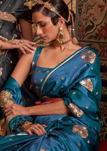 Load image into Gallery viewer, Cobalt Blue Copper Zari Woven Satin Silk Saree