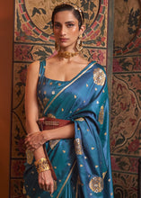 Load image into Gallery viewer, Cobalt Blue Copper Zari Woven Satin Silk Saree
