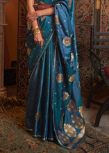 Load image into Gallery viewer, Cobalt Blue Copper Zari Woven Satin Silk Saree