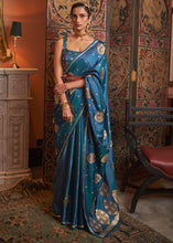 Load image into Gallery viewer, Cobalt Blue Copper Zari Woven Satin Silk Saree