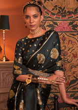 Load image into Gallery viewer, Onyx Black Copper Zari Woven Satin Silk Saree