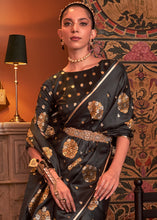 Load image into Gallery viewer, Onyx Black Copper Zari Woven Satin Silk Saree
