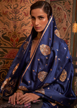 Load image into Gallery viewer, Midnight Blue Copper Zari Woven Satin Silk Saree